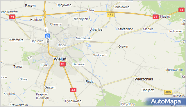 mapa Widoradz, Widoradz na mapie Targeo