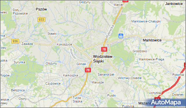 mapa Wodzisławia Śląskiego, Wodzisław Śląski na mapie Targeo