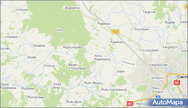 mapa Wola Pawłowska gmina Ciechanów, Wola Pawłowska gmina Ciechanów na mapie Targeo