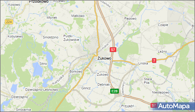 mapa Żukowo powiat kartuski, Żukowo powiat kartuski na mapie Targeo