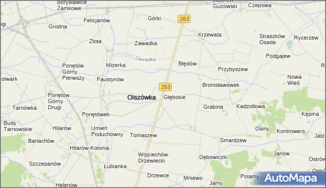 mapa Głębokie gmina Olszówka, Głębokie gmina Olszówka na mapie Targeo