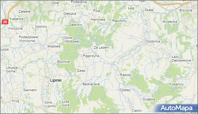 mapa Pagórek gmina Dębowiec, Pagórek gmina Dębowiec na mapie Targeo