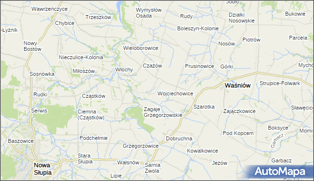 mapa Wojciechowice gmina Waśniów, Wojciechowice gmina Waśniów na mapie Targeo