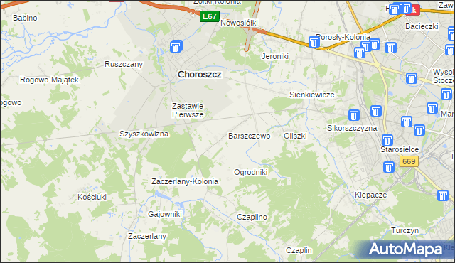 mapa Barszczewo gmina Choroszcz, Barszczewo gmina Choroszcz na mapie Targeo