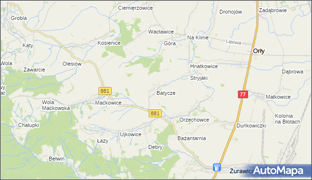 mapa Batycze, Batycze na mapie Targeo