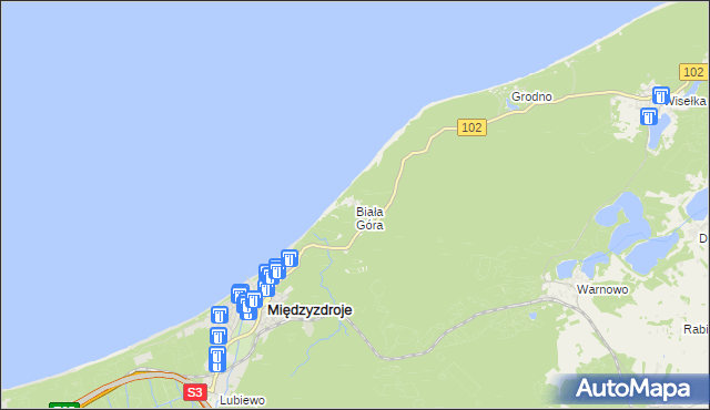mapa Biała Góra gmina Międzyzdroje, Biała Góra gmina Międzyzdroje na mapie Targeo