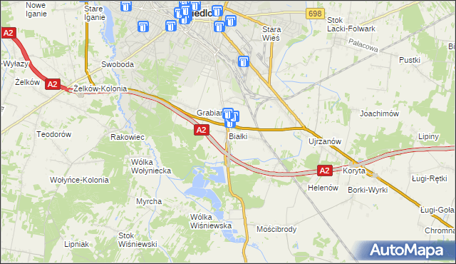 mapa Białki gmina Siedlce, Białki gmina Siedlce na mapie Targeo