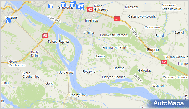 mapa Bielino gmina Słupno, Bielino gmina Słupno na mapie Targeo