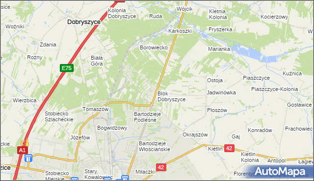 mapa Blok Dobryszyce, Blok Dobryszyce na mapie Targeo