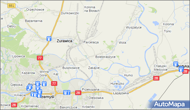 mapa Bolestraszyce, Bolestraszyce na mapie Targeo