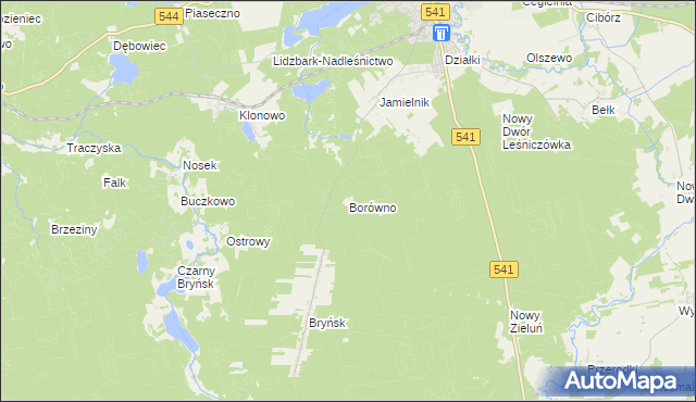 mapa Borówno gmina Lidzbark, Borówno gmina Lidzbark na mapie Targeo