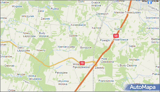 mapa Borszyce, Borszyce na mapie Targeo
