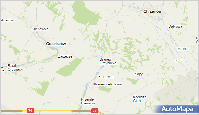 mapa Branew Ordynacka, Branew Ordynacka na mapie Targeo