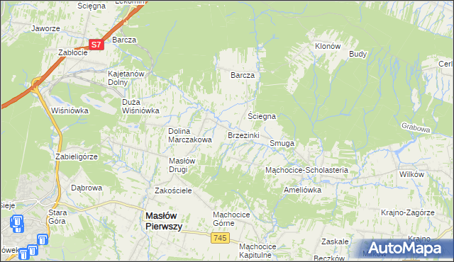 mapa Brzezinki gmina Masłów, Brzezinki gmina Masłów na mapie Targeo