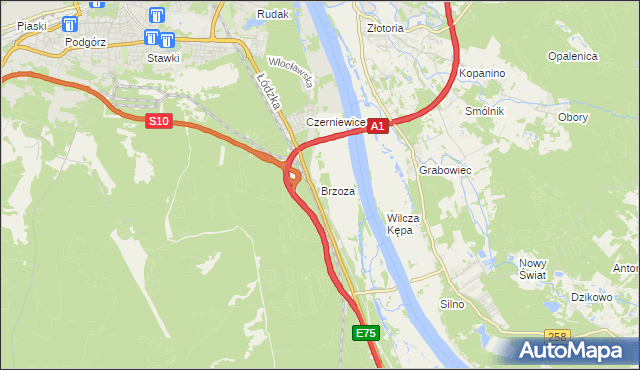 mapa Brzoza gmina Wielka Nieszawka, Brzoza gmina Wielka Nieszawka na mapie Targeo