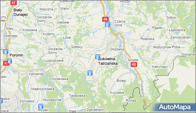 mapa Bukowina Tatrzańska, Bukowina Tatrzańska na mapie Targeo