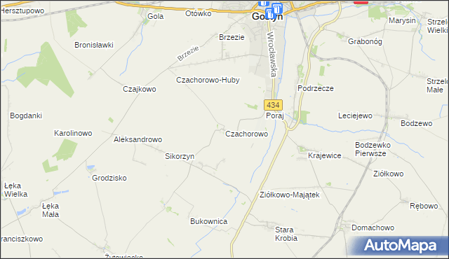 mapa Czachorowo gmina Gostyń, Czachorowo gmina Gostyń na mapie Targeo