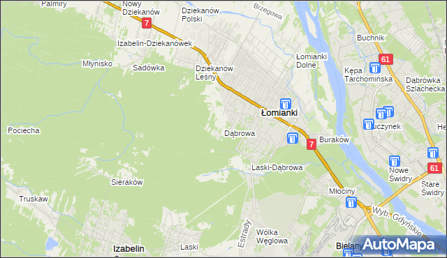 mapa Dąbrowa gmina Łomianki, Dąbrowa gmina Łomianki na mapie Targeo