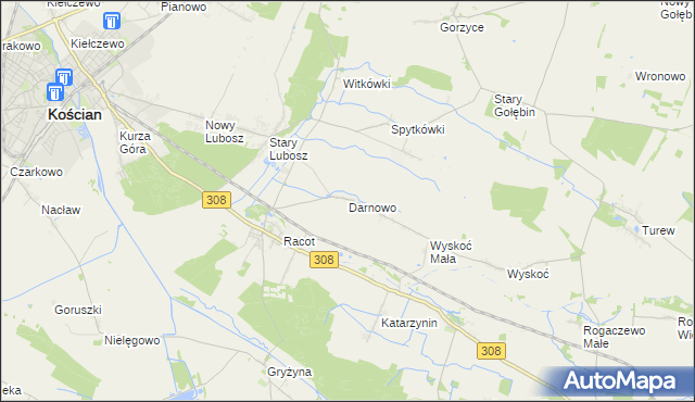 mapa Darnowo gmina Kościan, Darnowo gmina Kościan na mapie Targeo