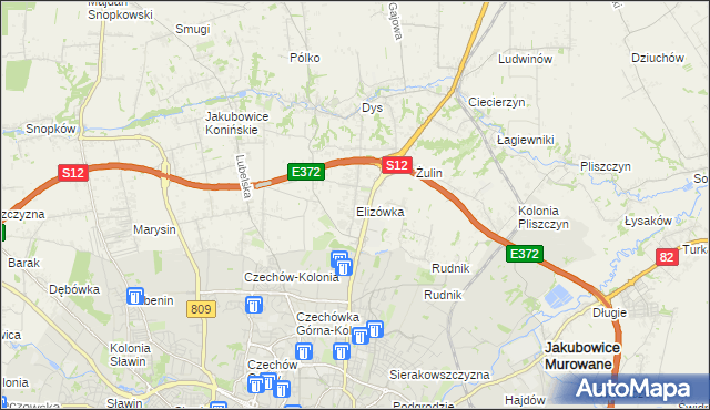 mapa Elizówka gmina Niemce, Elizówka gmina Niemce na mapie Targeo