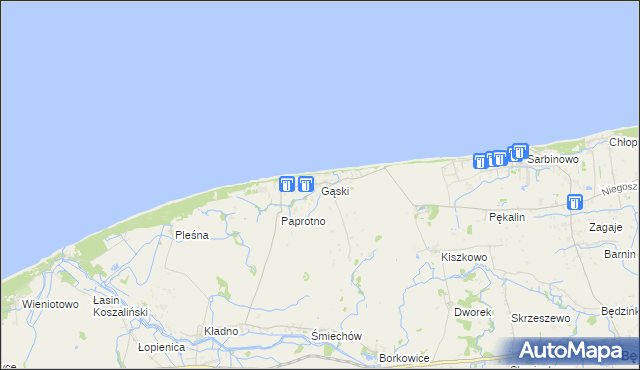 mapa Gąski gmina Mielno, Gąski gmina Mielno na mapie Targeo