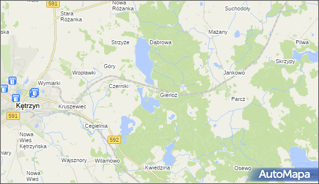 mapa Gierłoż gmina Kętrzyn, Gierłoż gmina Kętrzyn na mapie Targeo