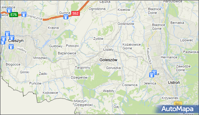 mapa Goleszów powiat cieszyński, Goleszów powiat cieszyński na mapie Targeo