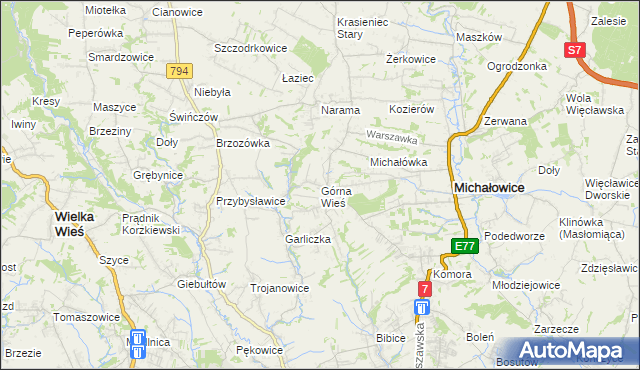 mapa Górna Wieś gmina Michałowice, Górna Wieś gmina Michałowice na mapie Targeo