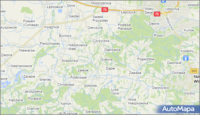 mapa Grabina gmina Bochnia, Grabina gmina Bochnia na mapie Targeo