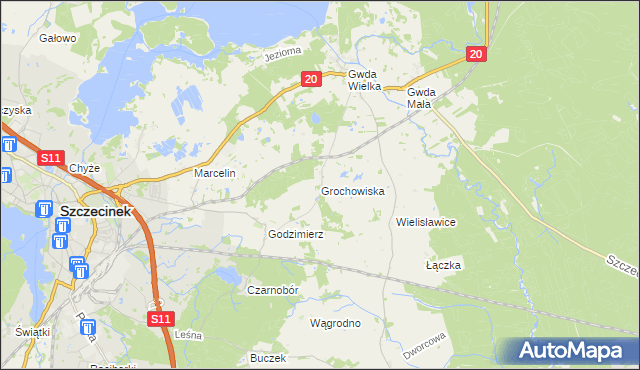 mapa Grochowiska gmina Szczecinek, Grochowiska gmina Szczecinek na mapie Targeo