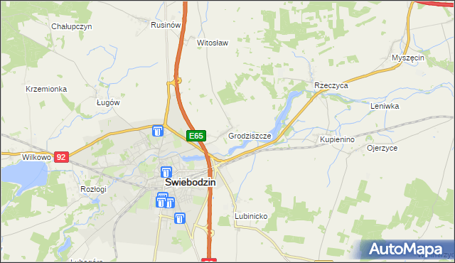 mapa Grodziszcze gmina Świebodzin, Grodziszcze gmina Świebodzin na mapie Targeo