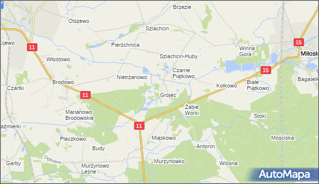 mapa Grójec gmina Środa Wielkopolska, Grójec gmina Środa Wielkopolska na mapie Targeo