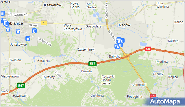 mapa Guzew gmina Rzgów, Guzew gmina Rzgów na mapie Targeo