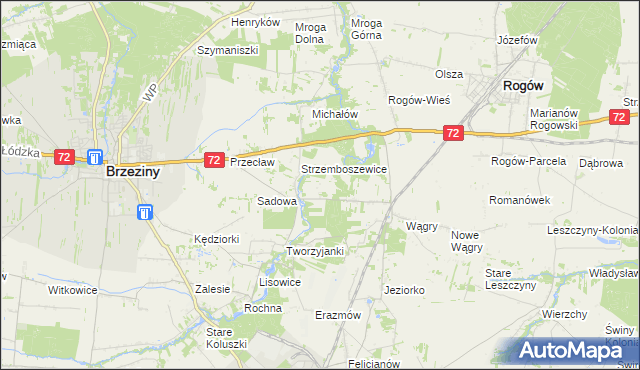 mapa Helenówka gmina Brzeziny, Helenówka gmina Brzeziny na mapie Targeo