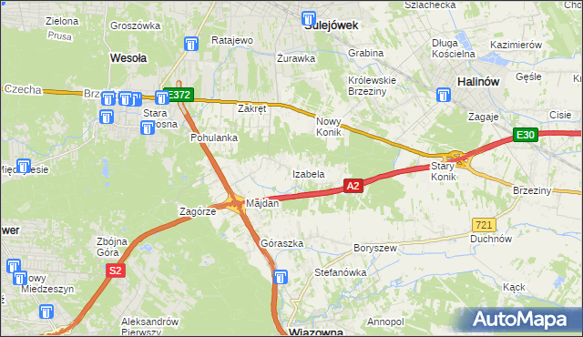 mapa Izabela gmina Wiązowna, Izabela gmina Wiązowna na mapie Targeo