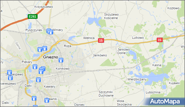mapa Jankówko gmina Gniezno, Jankówko gmina Gniezno na mapie Targeo