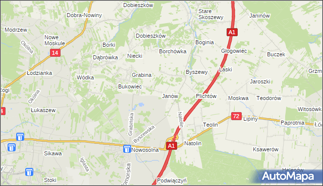 mapa Janów gmina Nowosolna, Janów gmina Nowosolna na mapie Targeo