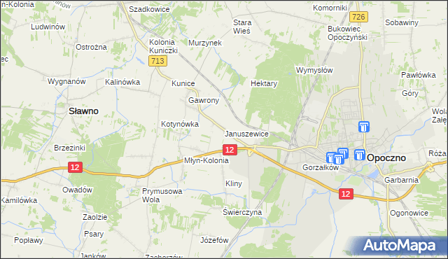 mapa Januszewice gmina Opoczno, Januszewice gmina Opoczno na mapie Targeo