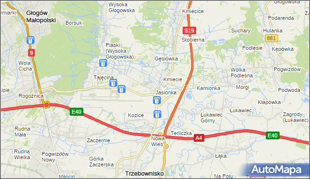 mapa Jasionka gmina Trzebownisko, Jasionka gmina Trzebownisko na mapie Targeo