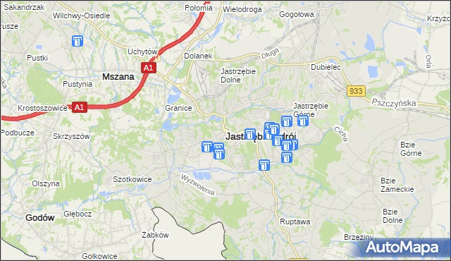 mapa Jastrzębie-Zdrój, Jastrzębie-Zdrój na mapie Targeo