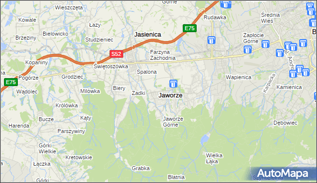 mapa Jaworze powiat bielski, Jaworze powiat bielski na mapie Targeo