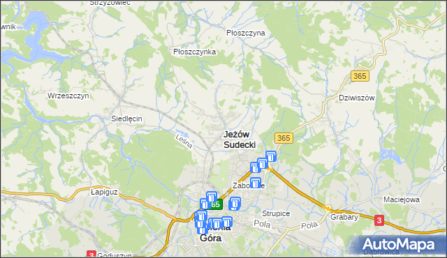 mapa Jeżów Sudecki, Jeżów Sudecki na mapie Targeo