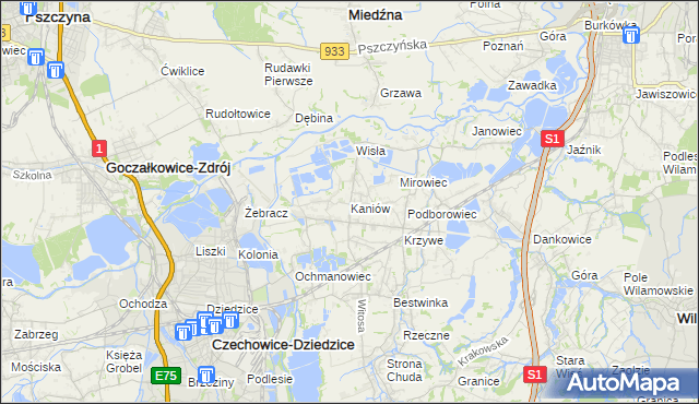 mapa Kaniów gmina Bestwina, Kaniów gmina Bestwina na mapie Targeo