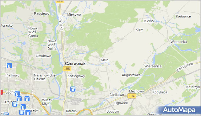 mapa Kicin gmina Czerwonak, Kicin gmina Czerwonak na mapie Targeo