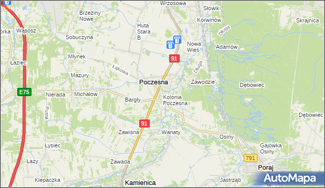 mapa Kolonia Poczesna, Kolonia Poczesna na mapie Targeo