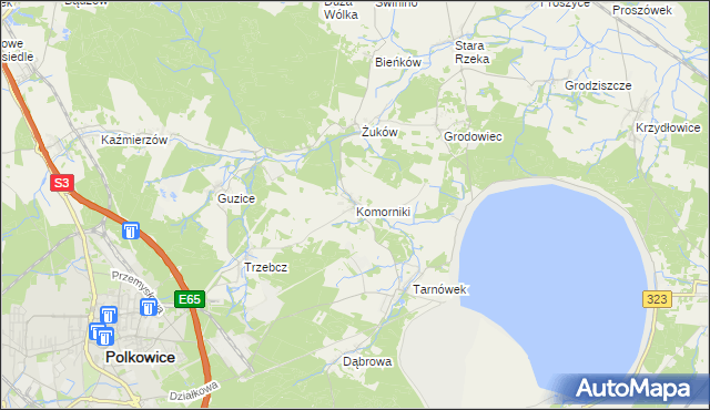 mapa Komorniki gmina Polkowice, Komorniki gmina Polkowice na mapie Targeo