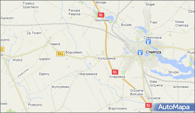 mapa Kończewice gmina Chełmża, Kończewice gmina Chełmża na mapie Targeo