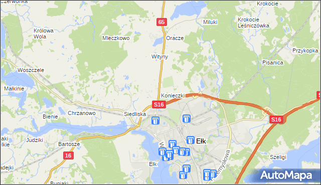 mapa Konieczki gmina Ełk, Konieczki gmina Ełk na mapie Targeo