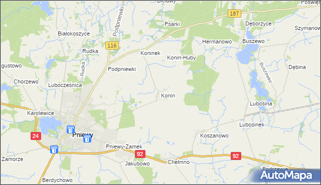 mapa Konin gmina Pniewy, Konin gmina Pniewy na mapie Targeo