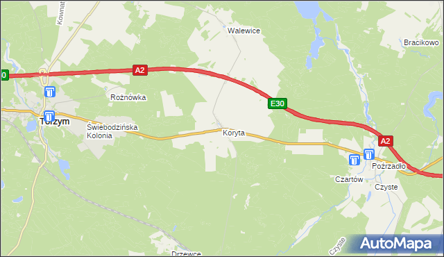 mapa Koryta gmina Torzym, Koryta gmina Torzym na mapie Targeo